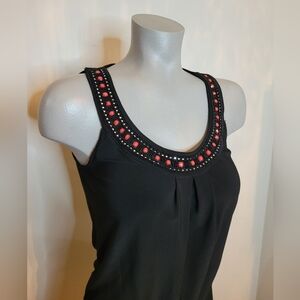 White House Black Market Top with Red Beaded Neckline